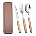 Portable Cutlery Set with Case,Camp Utensils Set,2 Pack Reusable Office Flatware Set,Healthy & Eco-Friendly 3pc Stainless Steel&Wood Full Size Fork,Spoon,Knife Ideal for Travel,Lunch Box and Camping