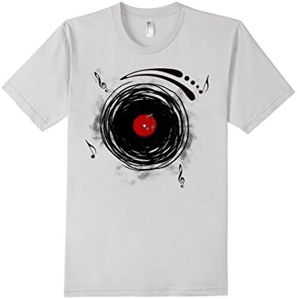 Men's VINYL RECORDS RETRO GRUNGE DJ T-SHIRT Medium Silver