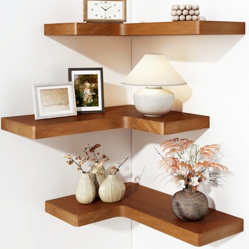Fixwal Corner Floating Shelves for Wall Mounted Natural Solid Wood 16"x11.4" Farmhouse