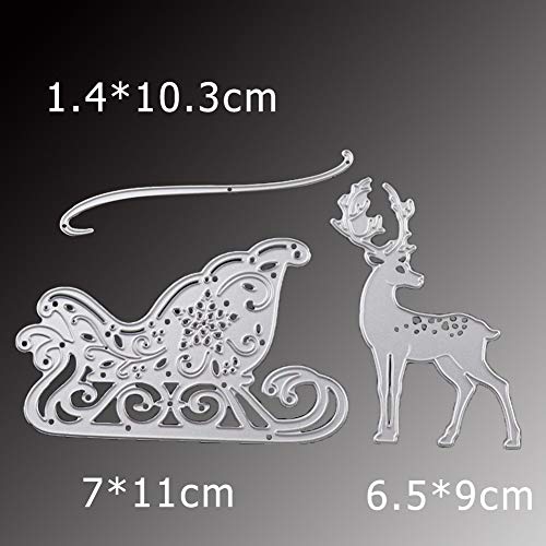 Metal Dies for Scrapbooking - 3 Pcs Metal Cutting Die Christmas Deer Sledding Dies for DIY Scrapbooking Paper Card Template - Thumbnail 3
