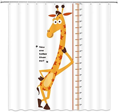 Feierman Cartoon Giraffe Shower Curtain Animal Decor Measuring Height Kids Bathroom Curtain Decor Waterproof Machine Washable with Hooks 70x70Inches