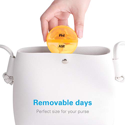 BUG HULL Pill Organizer 2 Times a Day, Weekly Travel Pill Box, 7 Day AM PM Pill Case, Daily Round Medicine Organizer for Vitamins, Fish Oils or Supplement