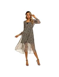 Vestido largo de fiesta con cuello en V de verano de Alina Hepturn Vestido largo floral de leopardo Vestidos largos casuales