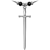 LARVOVUE Gothic Necklace for Men and Women Silver Pendant with Wooden Beads