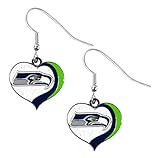 NFL Seattle Seahawks Women's Sports Team Logo Swirl Heart Glitter Earring Set, One Size, Multicolor
