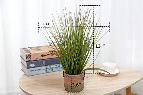 16 inches Artificial Green PVC Grass Potted Plant, Authentic Looking Fake River Grass with Planter