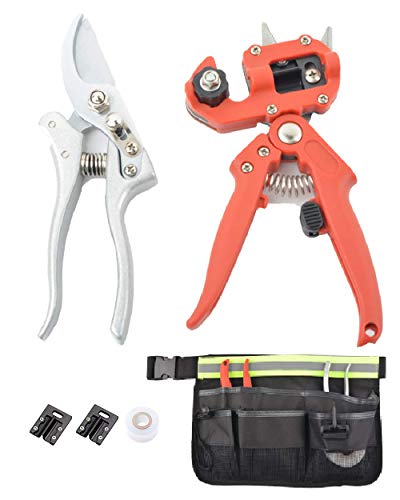Garden Grafting Tool Pruning Shears Kit with Waist Bag & Grafting Tapes Plant Branch Twig Vine Fruit Tree Cutting Scissors Shear (Orange)