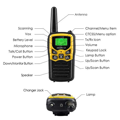 Professional Rechargeable Walkie Talkies,MOICO Long Range Two Way Radios for Adults up to 5 Miles in Open Area,Handheld Talkies Talky with 22 Channels FRS/GMRS VOX Scan LCD Display LED Flashlight - Thumbnail 5