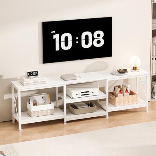 Jubestry TV Table with Shelves Up To 75 Inch Entertainment Center and TV Console Table for Home Living Room 180 * 40 * 60cm White