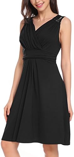 Vessos Women Sleeveless V Neck Empire Waist Fit and Flare Lace Cocktail Dress