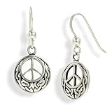 Celtic Knot and Peace Sign Symbol Sterling Silver Hook Earrings