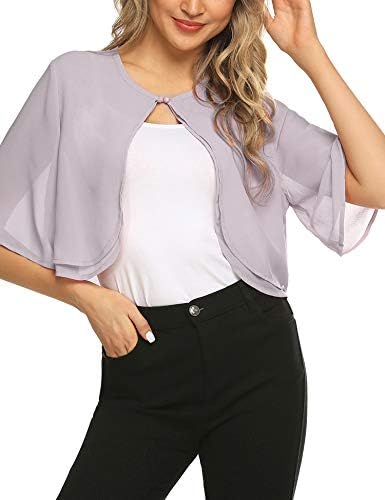 Teewanna Women's Short Sleeve Bolero Sheer Open Front Chiffon Shrug Cardigan