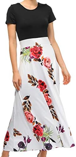 Fanyunhan Womens Fashion Floral Printed Maxi Dress Short Sleeve Party Long Dress