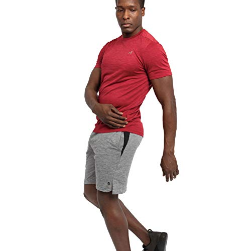 Alive Men's Tee Shirt Active Quick Dry Workout Short Sleeve Shirts Crew Neck (Coach Red Heather, Medium) - Thumbnail 3
