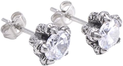Stainless Steel Mens Womens Stud Earrings Clear Round Cubic Zirconia Inlaid, 6mm 2pcs
