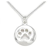 FLYINGTUTU Sterling Silver Round Cut Out Paw Print Pendant Necklace 18"