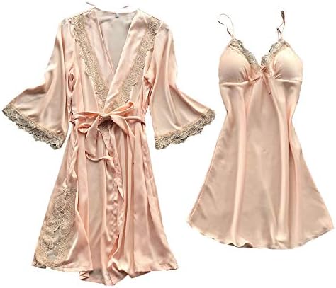 Women Elegant Sleepwear Lace Soft Lingerie Set Satin Belt Nightdress Daily Life Drfoytg