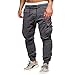 Leadmall Men’s Cargo Harem Pants – Men Regular Fit Pure Color Drawstring Elastic Waist Tapered Trousers with Multi Pocketthumb 1