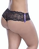 Crotchless Panty Boyshort with Lace Up Detail Sexy Plus Size Lingerie (3x/4x, Black/Purple)