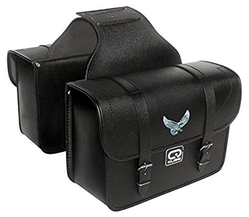 SADDLE BAGS MOTORCYCLE BLACK LEATHER SADDLE BAGS MOTORBIKE Panniers Pair Universal fit, throw over style