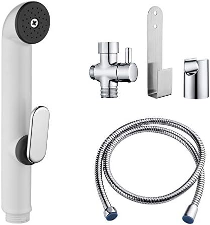 REWEE Hand Held Bidet Sprayer for Toilet Portable Bidet Faucet Baby Cloth Diaper Sprayer Kit (White+Chrome)
