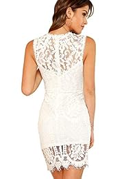 Verdusa - Vestido de mujer sin mangas con dobladillo festoneado, ajustado, encaje floral, vestido de cuerpo