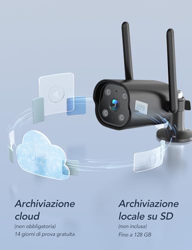 GNCC GT1Pro Kit 2 Outdoor WiFi Camera 2K, Fixed, IP65, Plug-in, Black | 2.4 GHz, IP65, 24/7, Motion Detection, Alexa Compatible, 110° Wide Angle, Two-Way Audio, SD/Cloud, Cable 3 m