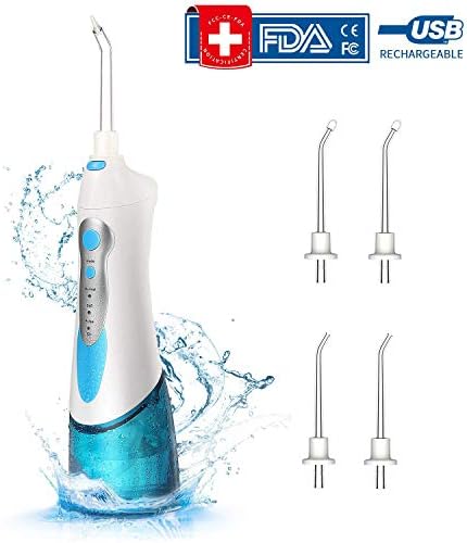Water Flosser for Teeth Professional Dental Flosser Oral Irrigator with 4 Jet Nozzles and 200ml Reservoir 3 Water Pressure Mode IPX7 Waterproof【Upgrade Version】