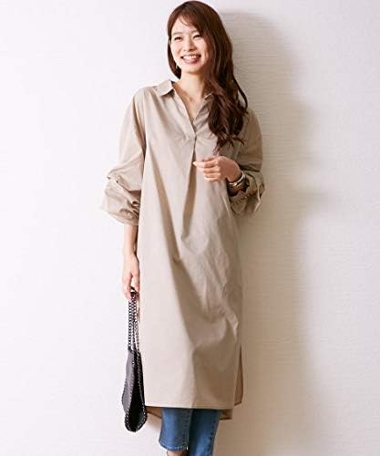 Amazon Nissen ニッセン Vネック きれいめ ワンピース ボリューム袖が可愛いスキッパーシャツワンピース グレージュ M ワンピース チュニック 通販