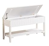 Roundhill Furniture Quality Solid Wood Shoe Bench with Storage, White (Kitchen)