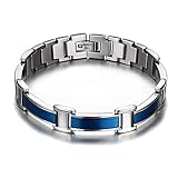 chaninely Blue Magnetic Therapy Bracelets for Men Arthritis Carpal Tunnel Pain Relief Titanium Stainless Steel Health Energy Bracelet Adjustable with Free Link Removal Tool