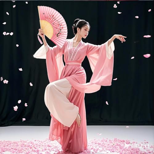 Chinese Folding Fan, Vintage Bamboo Hand Fan with Silk Tassel, Traditional Handheld Fans for Women, Wedding Dance Photo Props & Home Decors, Foldable Retro Design (32cm, Rose Pink)