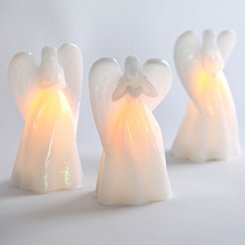Angel Flameless Candles Set of 3 Guardian Angel Figurines with LED