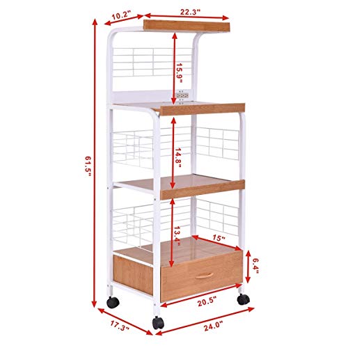 Kitchen & Dining Cart, 3-Tier Rolling Kitchen Microwave Oven Stand Cart with Electric Outlet