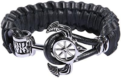Forziani MARITIME Anchor Bracelet for Men in Premium Black Leather - Adjustable Nautical Leather Wristband - Gift Packaging Included - Gifts for Him Jewelry