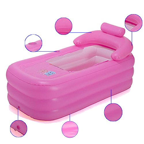 Big Size Indoor Outdoor Foldable Inflatable Bath Tub PVC Adult Bathtub Household Inflatable Bathtub 63×33×30 inch (Pink-1) - Thumbnail 2