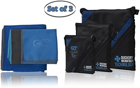Premium Microfiber Travel Towel Set - Ideal Beach, Yoga, Gym, Camping, Swim &amp; Baby Bath Towels - Excellent for Cooling &amp; Drying - You Get 3 Towels, 3 Carry Cases, Carabiner Clip