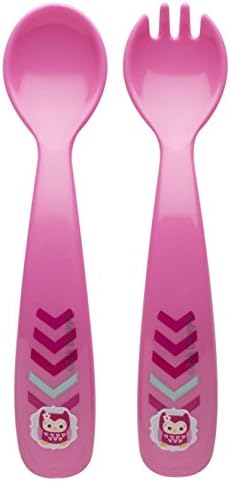 Zak! Designs Toddlerific Toddler Fork and Spoon with Pink Owl, Easy to Hold Handle, Break-resistant and BPA-free Plastic