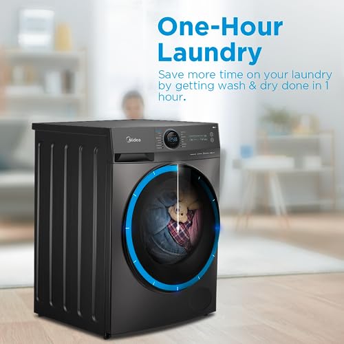 Midea 10/7 KG Smart Washer Dryer with BLDC Inverter Motor, 1400 RPM, Fully Automatic Front Load Washing & Drying Combo Wi-Fi Machine, 16 Programs-Allergy/Steam Care/Auto Clean, Titanium, MF200D100WBT