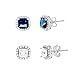 Mia Sarine 3 Cttw Simulated Blue Sapphire and Cubic Zirconia Halo Stud Earrings for Women 2 pc Set in Rhodium Plated Brass Blue Cushion