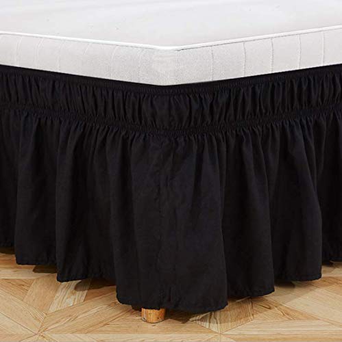 Bed Skirt Brushed Polyester with Three Fabric Sides Elastic Dust Ruffle Easy Fit with 15" Drop Polyester (Black, King Size: 60 x 80 inches / 150 x 203 cm)