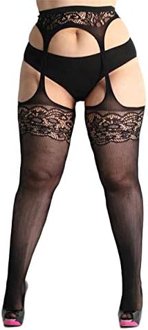 Curbigals Womens fishnet tights Plus Size Lace Suspender Pantyhose Stocking