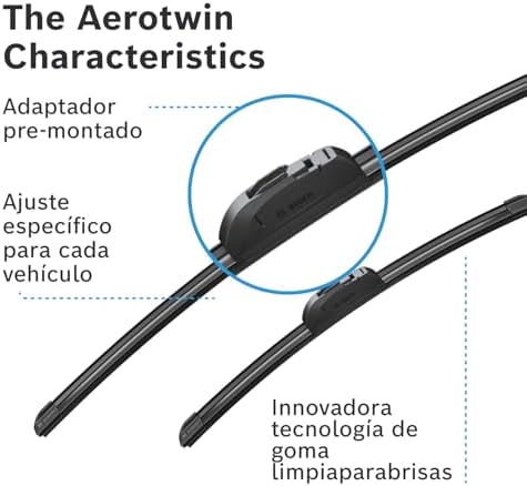 Aerotwin eAR 601 S Limpiaparabrisas Frontal - Set de 2 Escobillas de Recambio para más Seguridad al Conducir, con Adaptador Multi-Clip Premontado, 60 cm / 40 cm, Embalaje Fino y Compacto