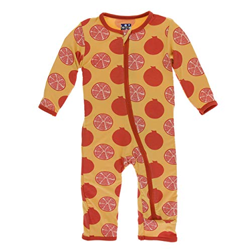 Kickee Pants Little Girls and Boys Print Coverall with Zipper - Marigold Pomegranate, 6-9 Months