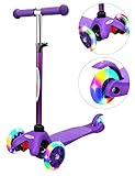 ChromeWheels Scooter for Kids, Deluxe 4 Adjustable Height 3 Wheels Glider with Kick, Lean to Steer with LED Flashing Light, Purple