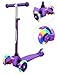 ChromeWheels Scooter for Kids, Deluxe 4 Adjustable Height 3 Wheels Glider with Kick, Lean to Steer with LED Flashing Light, Purple