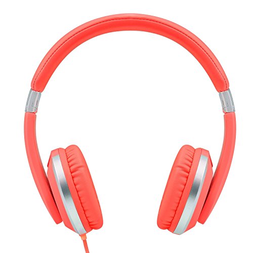 RockPapa Foldable Adjustable Stereo Portable Wired Headphones with In-Line Microphone, Over Ear Kids Childrens Adults Headsets Folding for CellPhones Tablets MP3/4 DVD Computer Pink