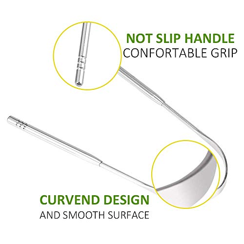 Tongue Scrapers for Adults. Stainless Steel Tounge Scraper Cleaner Surgical Grade, 100% BPA Free. The best Tongue Cleaner Ever! Cure Bad Breath (3 PACK) - Thumbnail 5