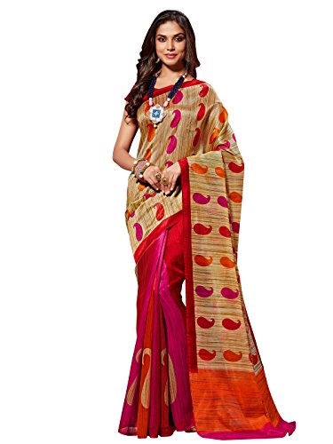 Shonaya Women's Printed Cotton Silk Red Designer Saree With Unstitched Blouse Piece