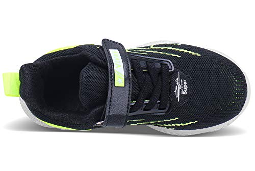Vivay Girls Tennis Shoes Mesh Breathable Athletic Running Sneaker for Boys Girls Black Yellow Size 3 Little Kid